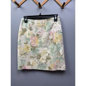 Vintage Daily Habit Skirt womens small floral rayon/flax pencil Fully lined